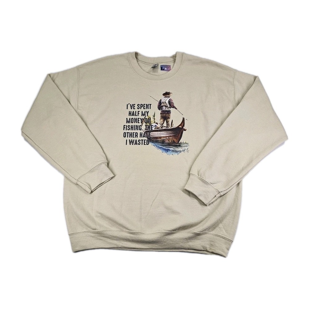 Fishing Boat‎ Life Unisex L Heavy Blend White Sweatshirt Pullover Money Shirt